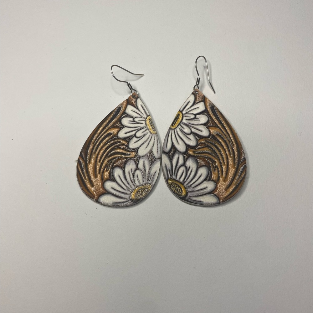 Fashion earrings. Leather